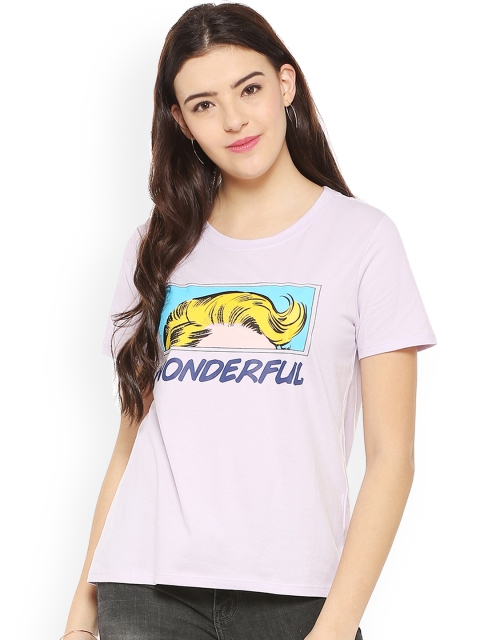 

People Women Lavender Printed Round Neck T-shirt