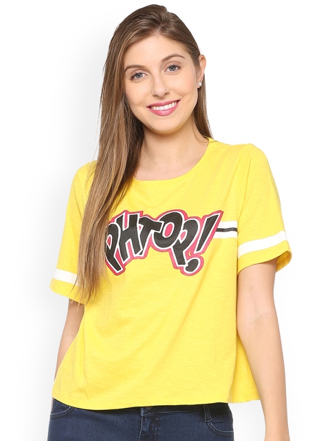 

People Women Yellow Printed Round Neck T-shirt