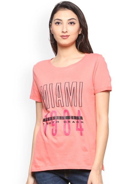 

People Women Pink Printed Round Neck T-shirt