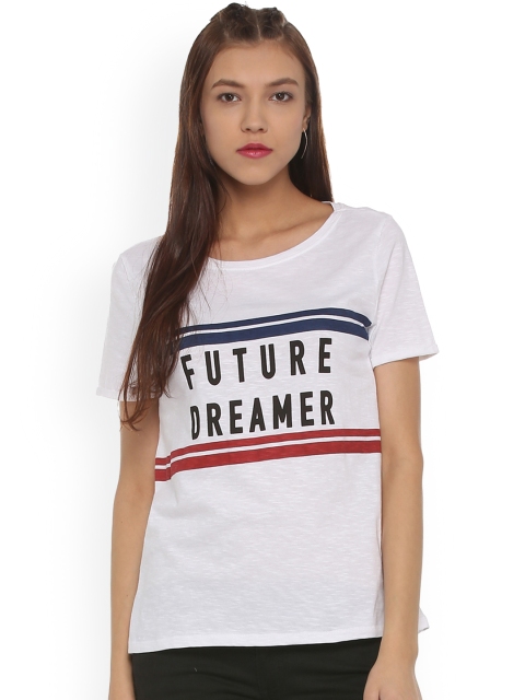 

People Women White Printed Round Neck T-shirt