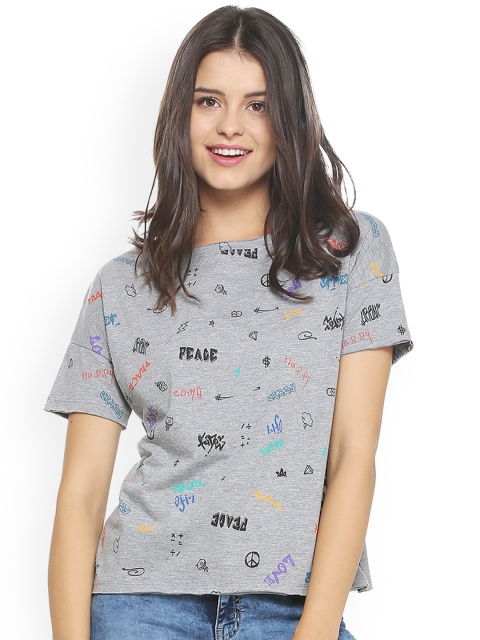 

People Women Grey Printed Round Neck T-shirt
