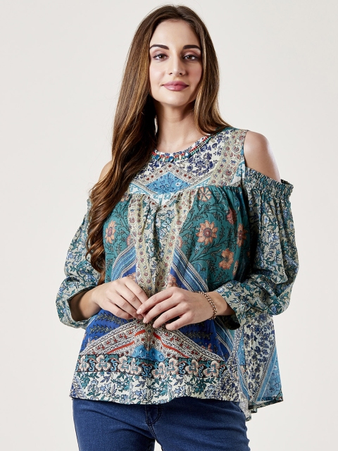 

Label Ritu Kumar Women Blue Printed Top