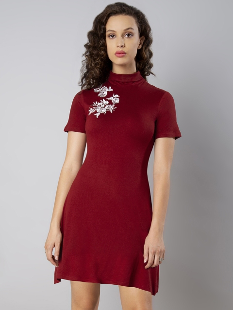 

FabAlley Women Maroon Solid Sheath Dress