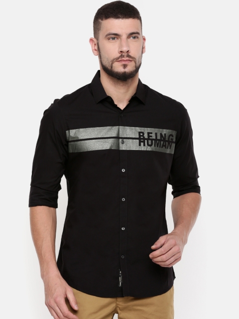 

Being Human Clothing Men Black Slim Printed Casual Shirt