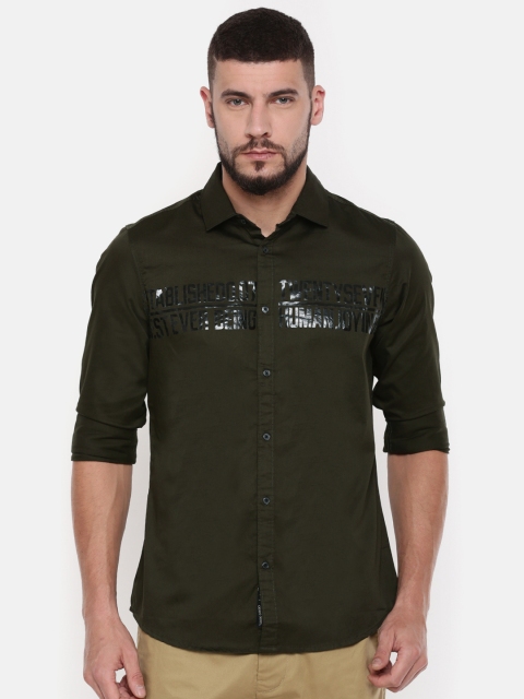 

Being Human Clothing Men Green Slim Printed Casual Shirt