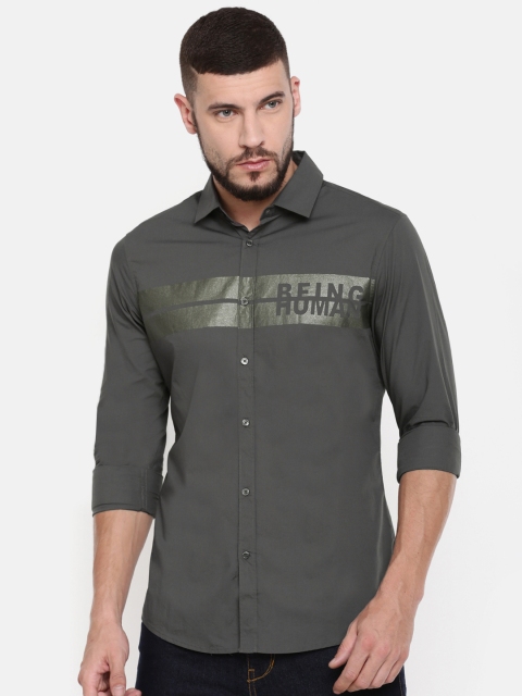 

Being Human Clothing Grey Printed Slim Fit Casual Shirt