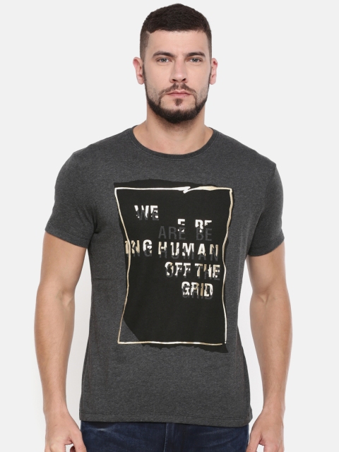 

Being Human Men Charcoal Grey Printed Round Neck T-shirt