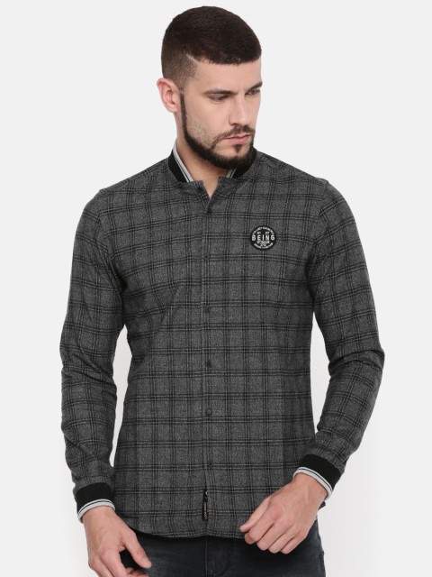 

Being Human Clothing Charcoal Grey and Black Checked Slim Fit Casual Shirt