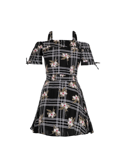 

naughty ninos Girls Black Printed Fit and Flare Dress