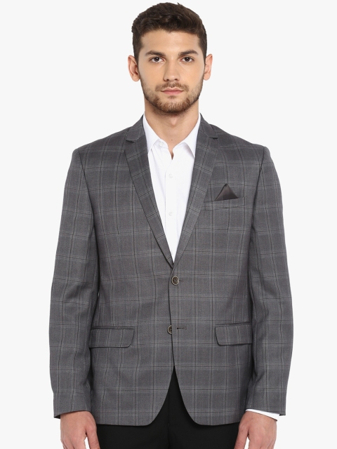

Park Avenue Men Grey Checked Slim-Fit Single-Breasted Blazer