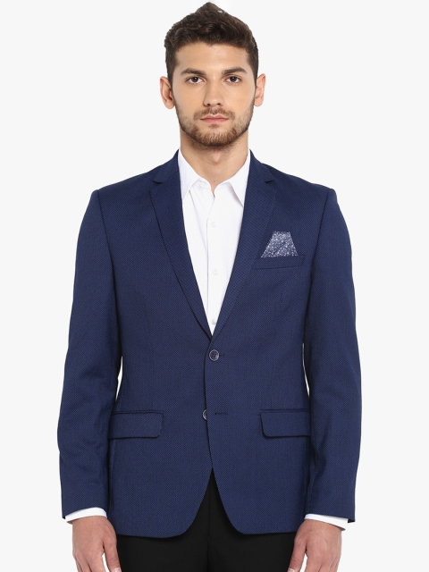 

Park Avenue Men Blue Self-Design Single-Breasted Blazer