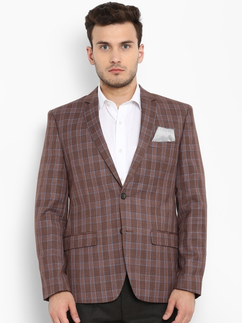 

Park Avenue Men Brown Checked Slim-Fit Single-Breasted Blazer