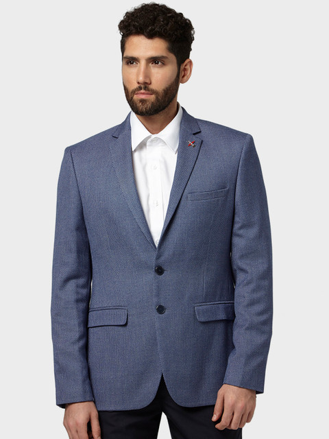 

Park Avenue Men Blue Self-Design Single-Breasted Blazer