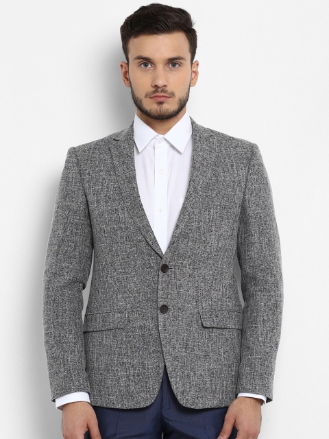 

Park Avenue Men Grey Melange Solid Single-Breasted Blazer