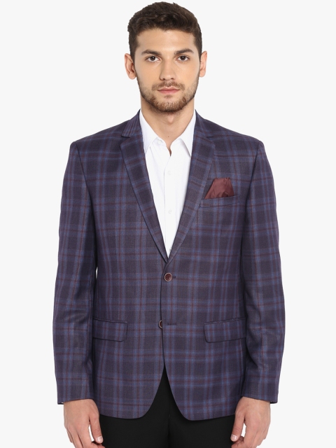 

Park Avenue Men Blue & Grey Checked Slim-Fit Single-Breasted Blazer