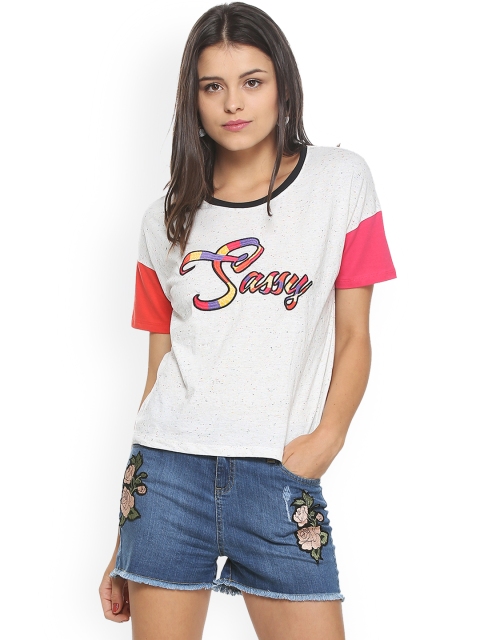 

People Women Off-White Printed Round Neck T-shirt