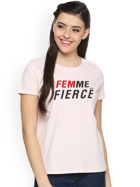 

People Women Pink Printed Round Neck T-shirt
