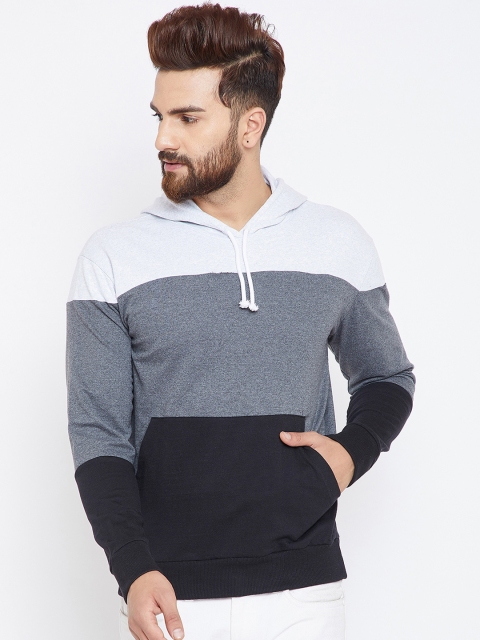 

The Dry State Men Grey & Black Colourblocked Hooded Sweatshirt