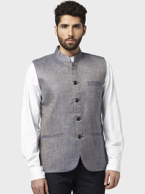 

Park Avenue Men Blue Woven Design Nehru Jacket