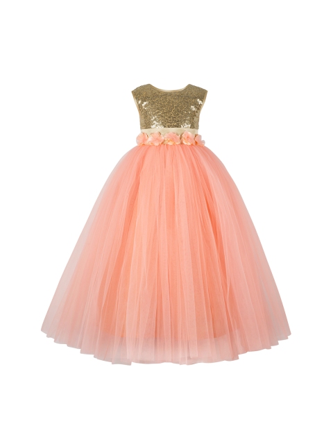 

Toy Balloon kids Girls Orange Self Design Fit and Flare Dress