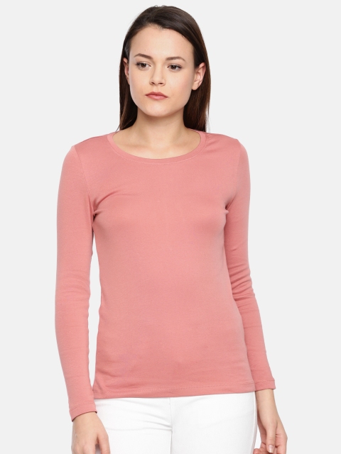 

Fame Forever by Lifestyle Women Peach-Coloured Solid Round Neck T-shirt