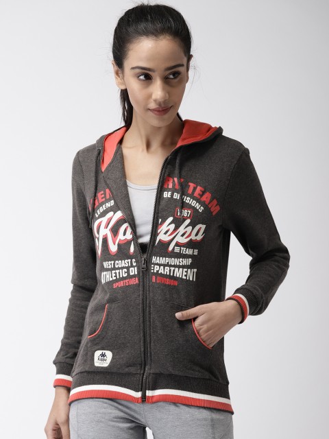 

Kappa Women Grey Printed Hooded Sweatshirt