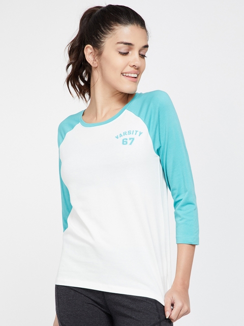 

Kappa Women White & Turquoise Blue Solid Top