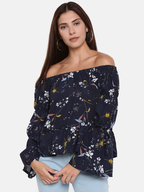 

CODE by Lifestyle Women Navy Blue Printed Bardot Top