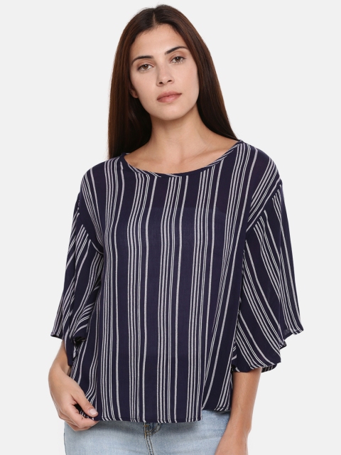 

Fame Forever by Lifestyle Women Navy Blue & White Striped Top