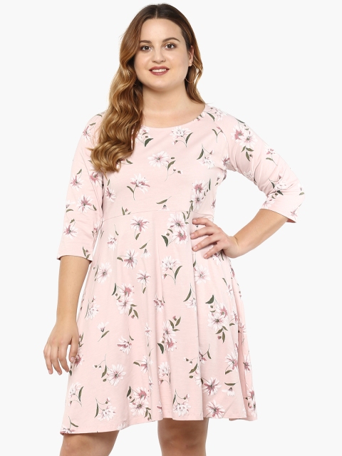 

nexus Plus Size Women Pink Printed A-Line Dress