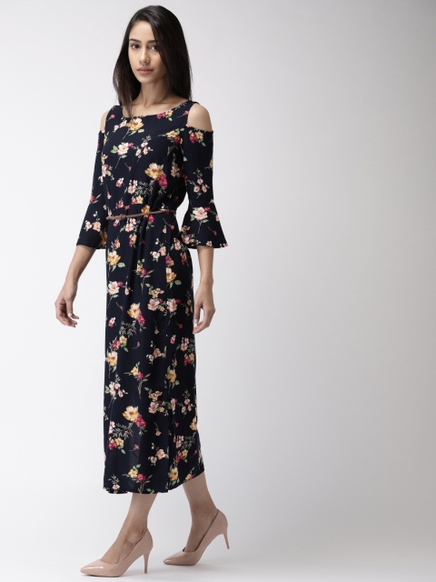 

Bossini Women Navy Blue Printed Cold-Shoulder A-Line Dress
