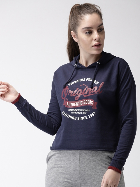 

Kappa Women Navy Blue Printed Hooded Sweatshirt