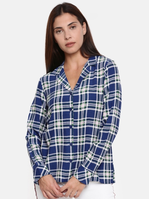 

Fame Forever by Lifestyle Women Blue & White Checked Shirt Style Top