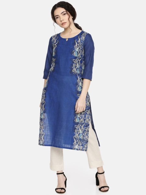 

AURELIA Women Blue Printed A-Line Kurta