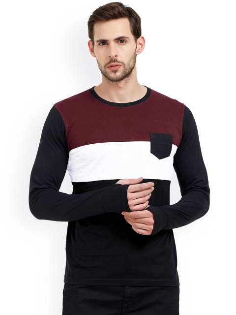 

Maniac Men Black Colourblocked Round Neck T-shirt