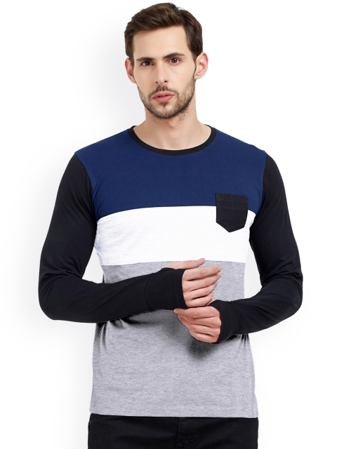 

Maniac Men Black Colourblocked Round Neck T-shirt