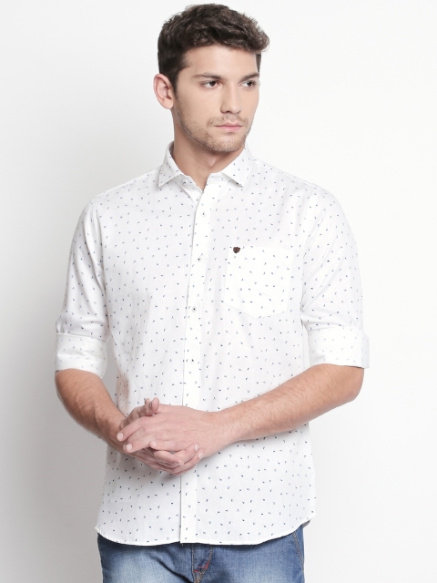 

Solemio Men White Regular Fit Printed Casual Shirt