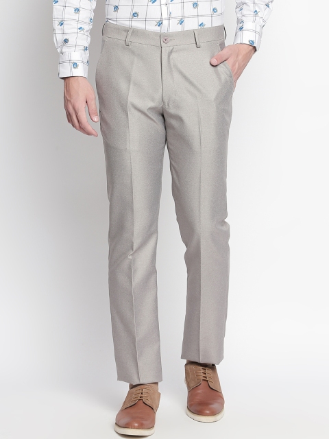 

Solemio Men Grey Slim Fit Solid Formal Trousers