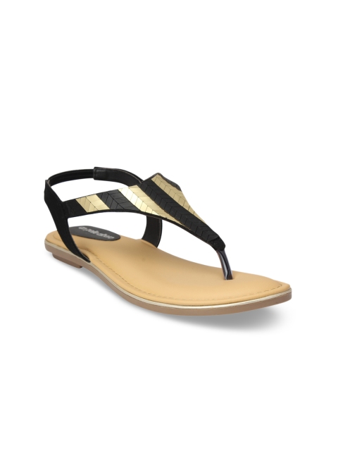 

pelle albero Women Black Striped Synthetic T-Strap Flats