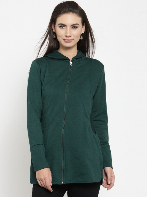 

Belle Fille Women Green Solid Open Front Jacket