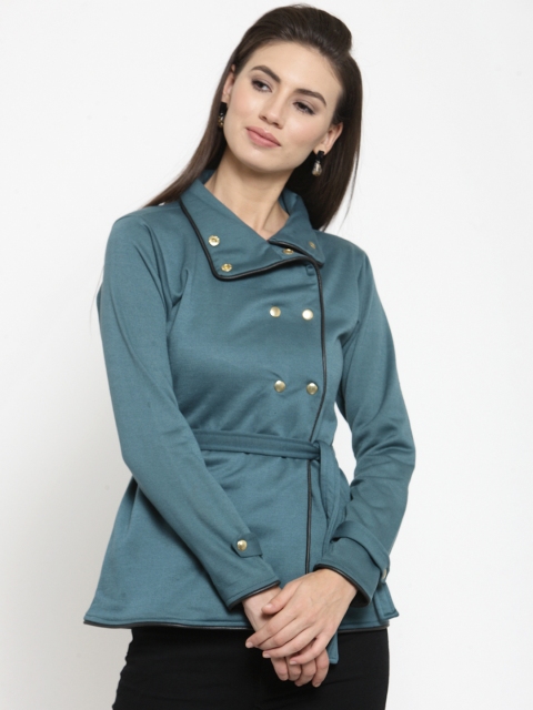 

Belle Fille Women Teal Solid Tailored Jacket