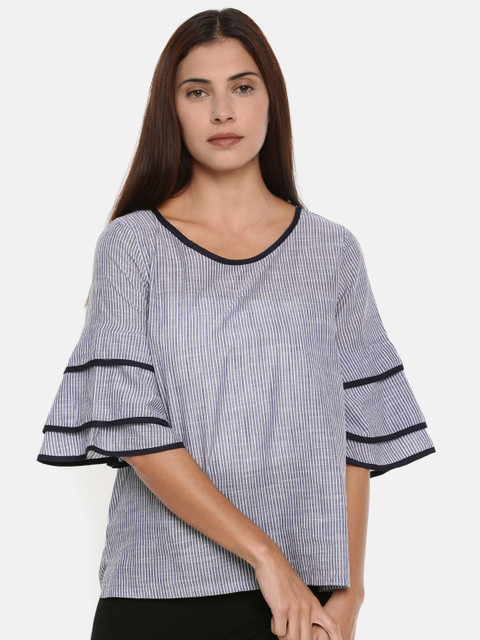 

Fame Forever by Lifestyle Women Navy Blue & White Striped Top