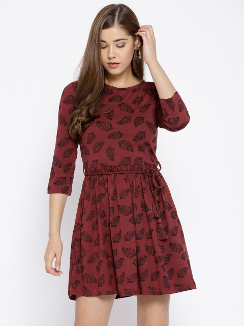 

Wills Lifestyle Women Burgundy & Black Printed Fit and Flare Dress