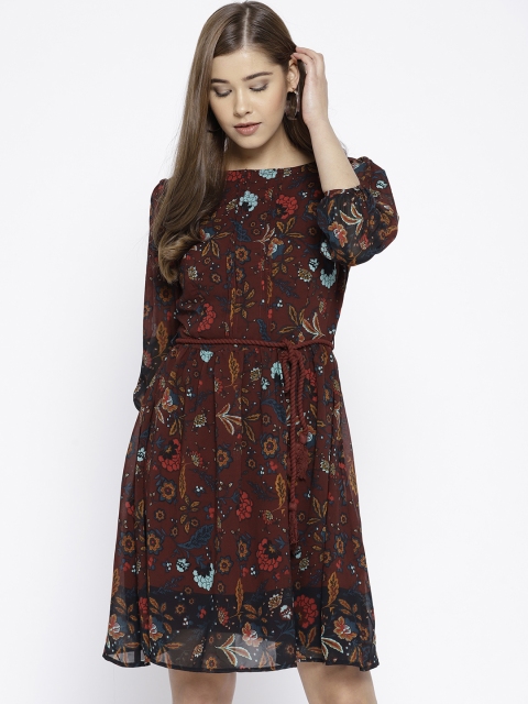 

Wills Lifestyle Women Burgundy & Blue Printed A-Line Dress