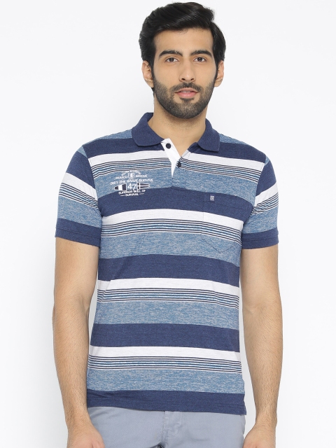 

Oxemberg Men Blue & White Striped Polo Collar T-shirt