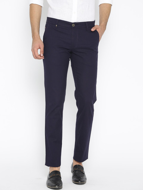 

Oxemberg Men Navy Blue Slim Fit Solid Trousers