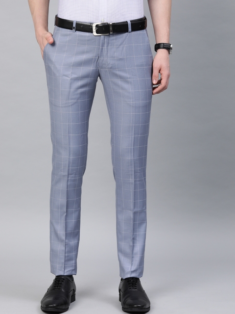 

Oxemberg Men Blue Slim Fit Checked Formal Trousers