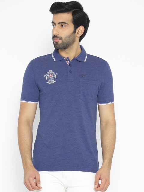 

Oxemberg Men Blue Solid Polo Collar T-shirt