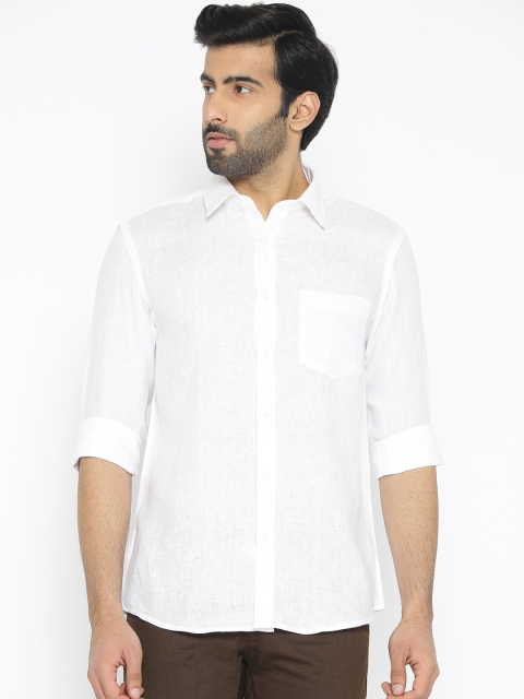 

Oxemberg Men White Slim Fit Linen Solid Casual Shirt