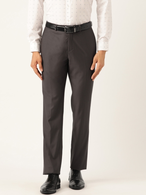 

Oxemberg Men Charcoal Grey Trim Fit Solid Formal Trousers